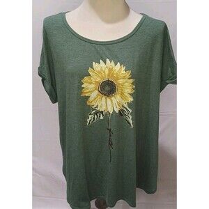 Truself women's 2X green sunflower graphic short sleeve casual T-Shirt